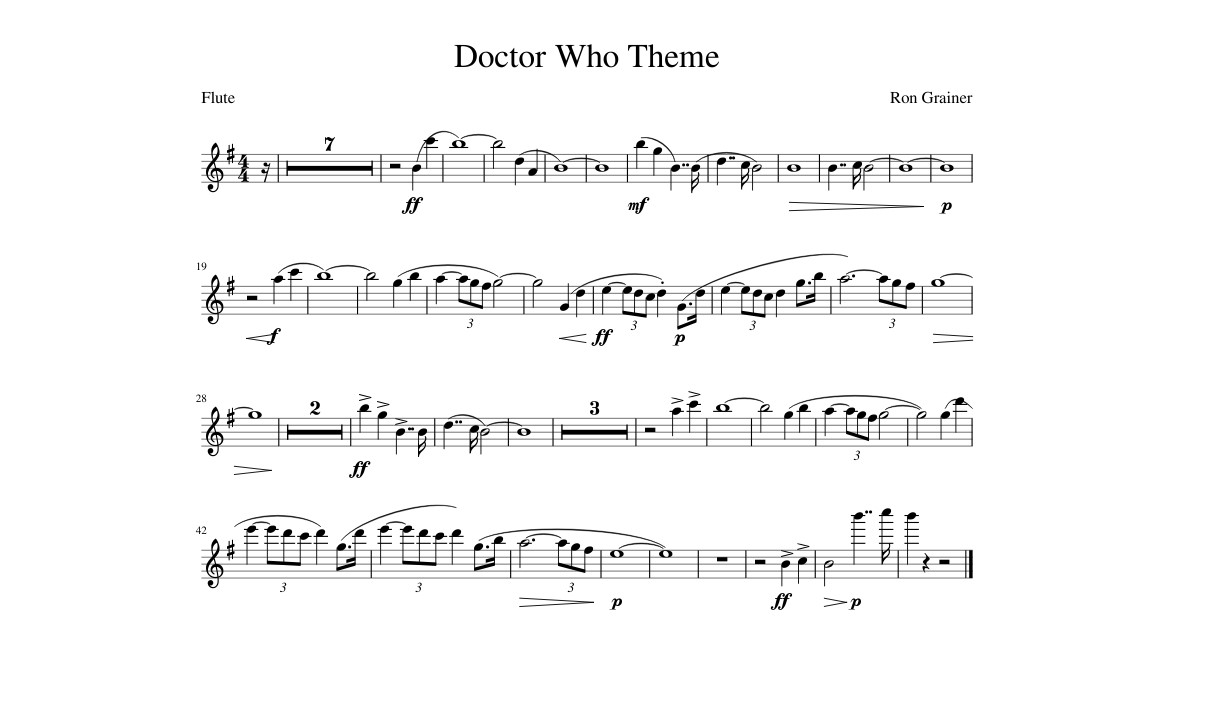 Doctor Who Theme Sheet Music Flute
