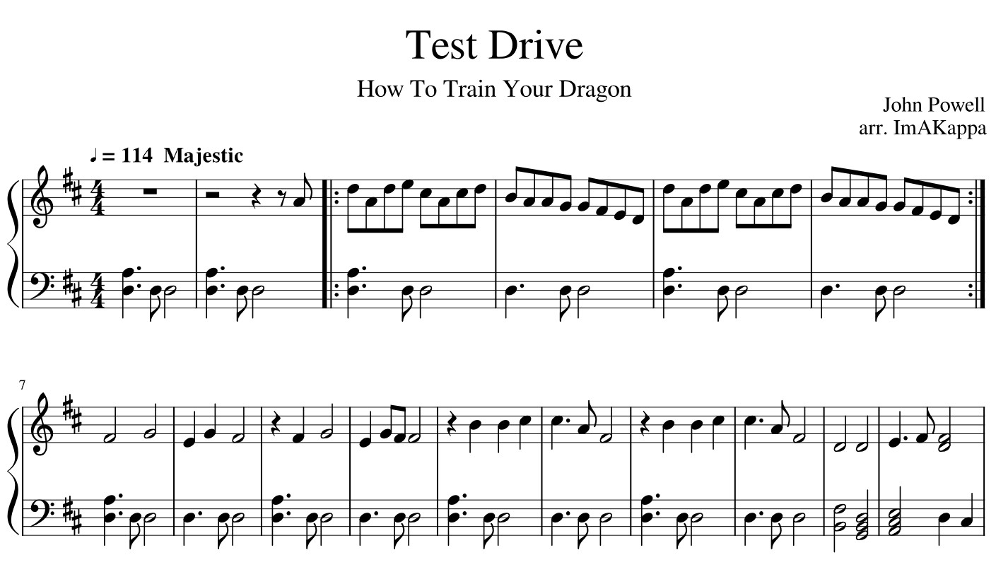 How To Train Your Dragon Test Drive Piano Sheet Music