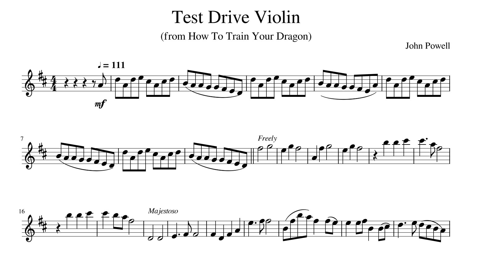 How To Train Your Dragon Test Drive Violin Sheet Music