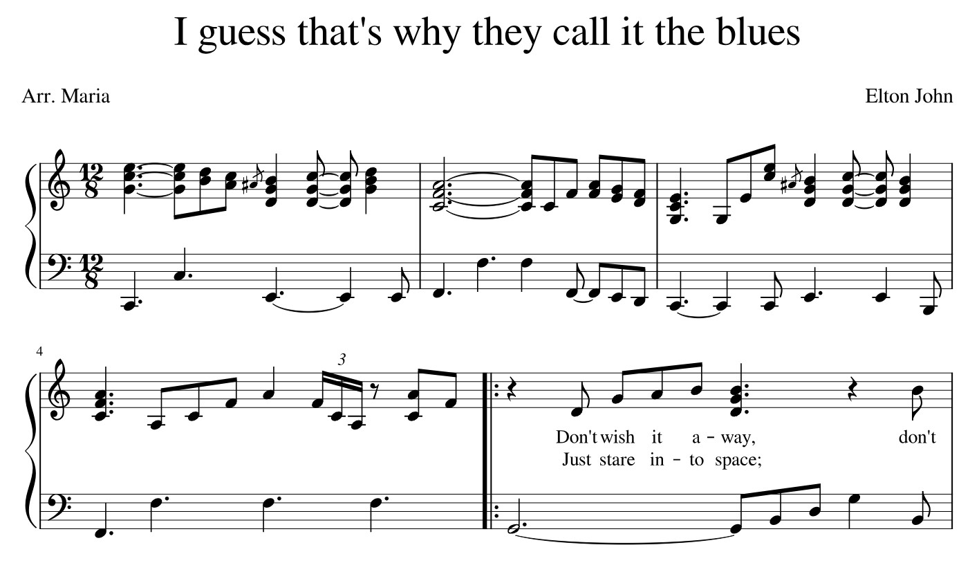 I Guess Thats Why They Call It The Blues Piano Sheet Music
