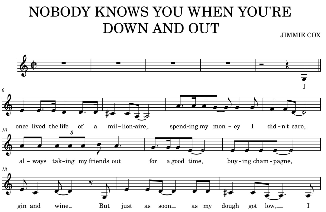 Nobody Knows You When You Down And Out Sheet Music