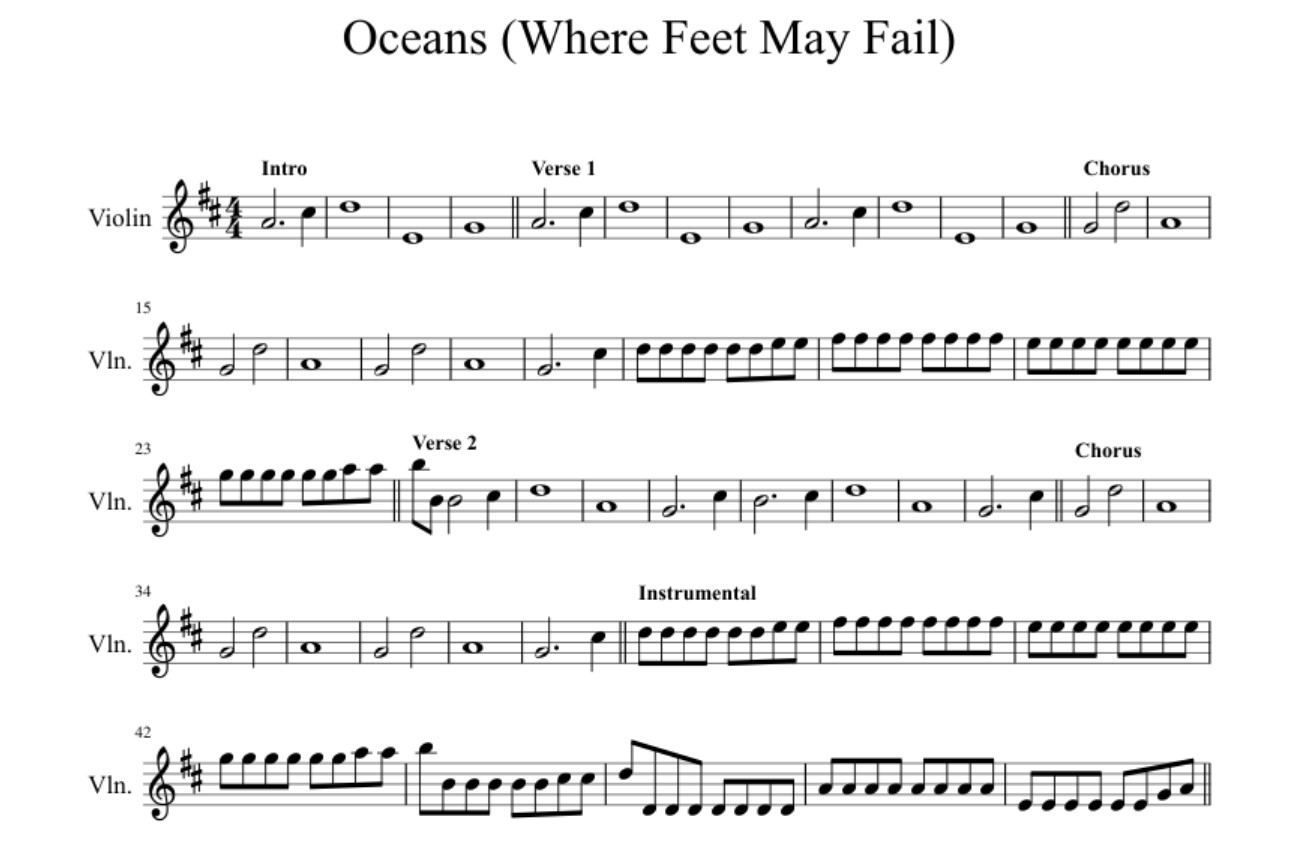 Oceans Where Feet May Fail Violin Sheet Music