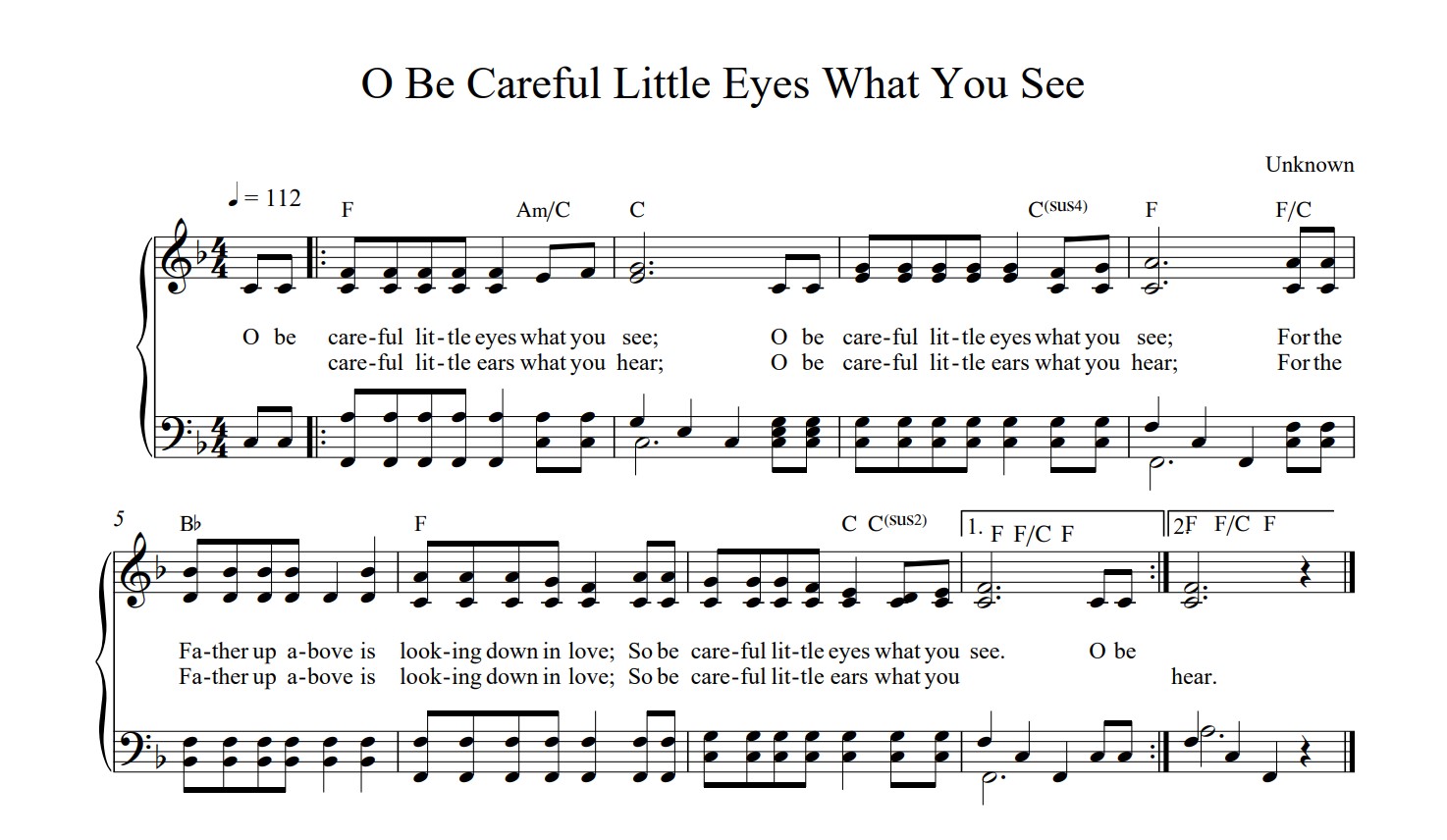 Oh Be Careful Little Eyes What You See Sheet Music