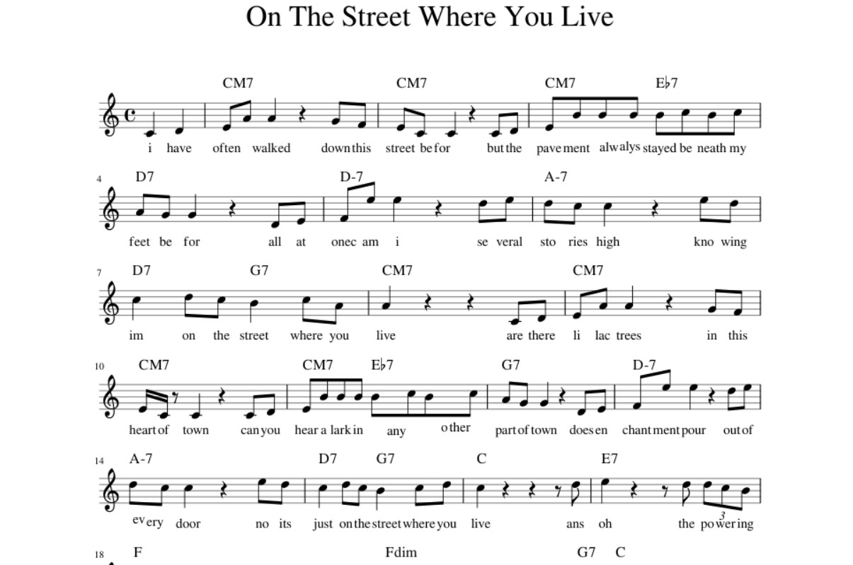 On The Street Where You Live Sheet Music
