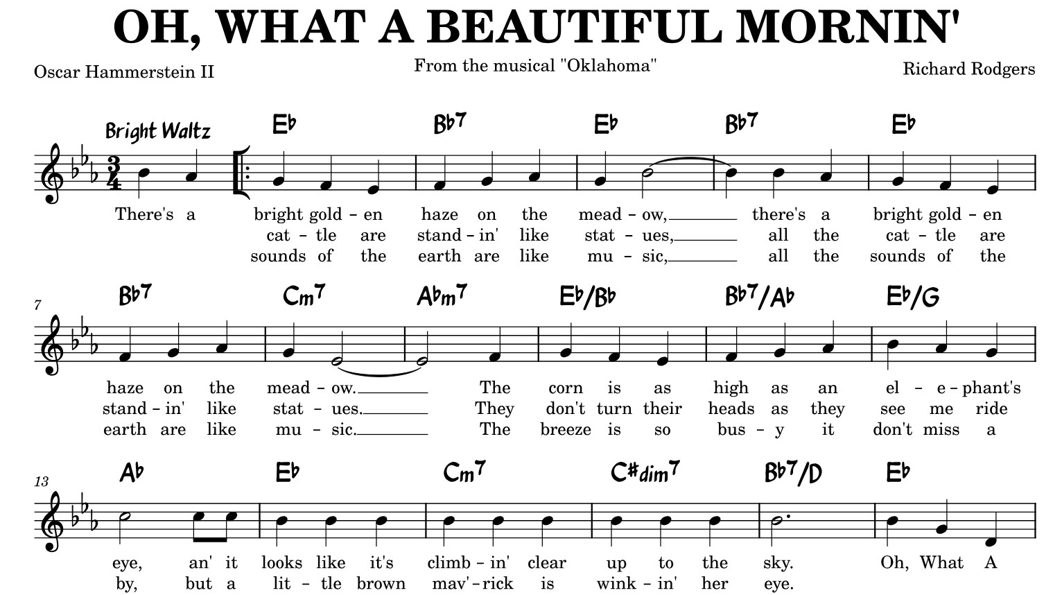 Sheet Music For Oh What A Beautiful Morning