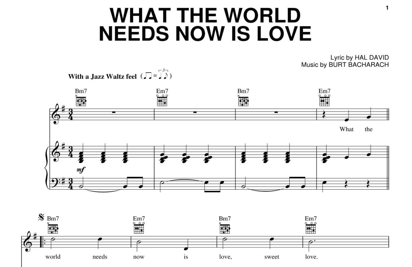 What The World Needs Now Piano Sheet Music