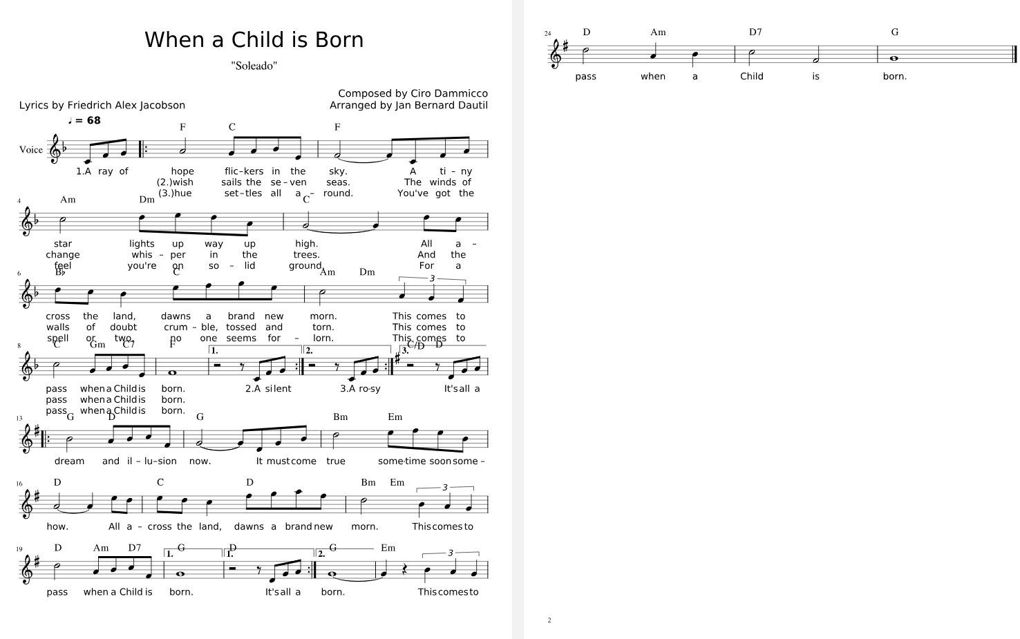 When A Child Is Born Sheet Music Download