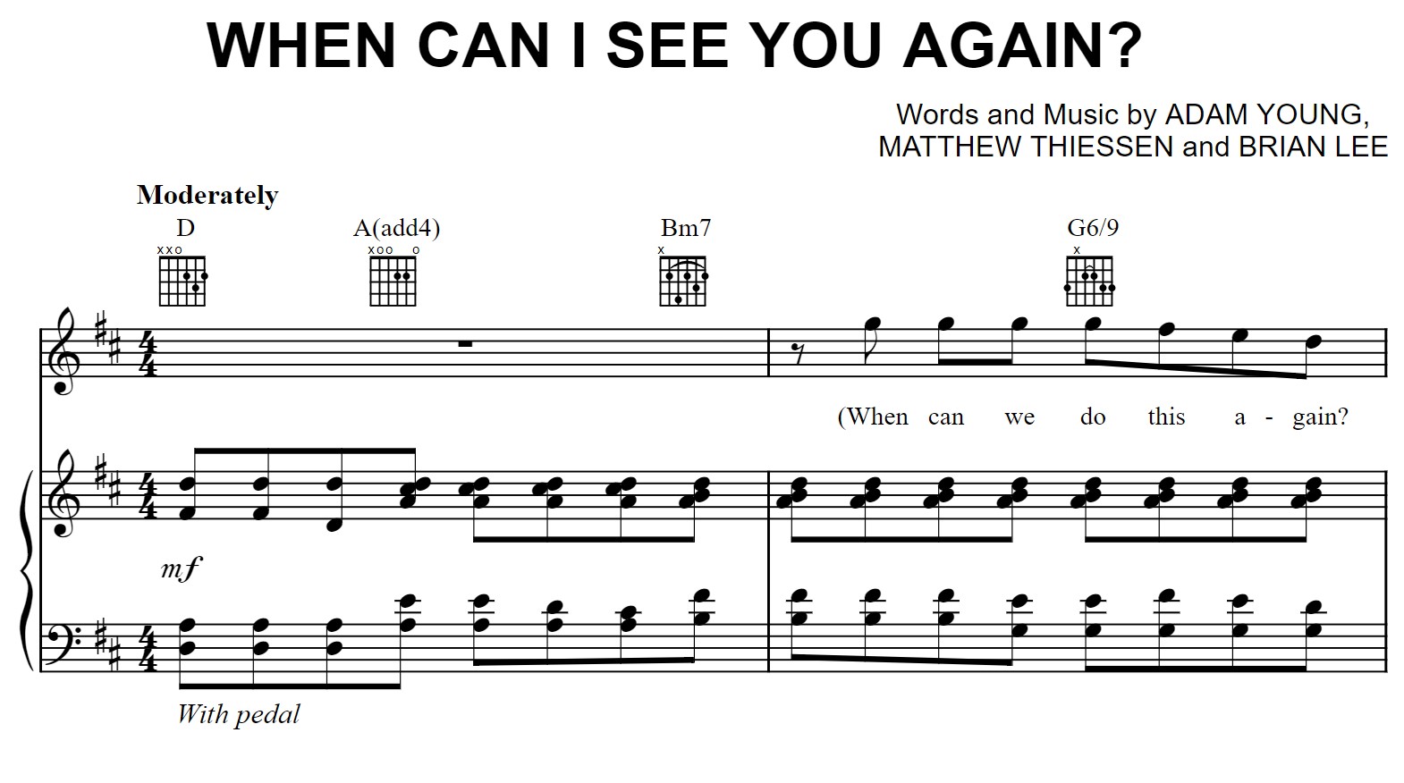 When Can I See You Again Sheet Music