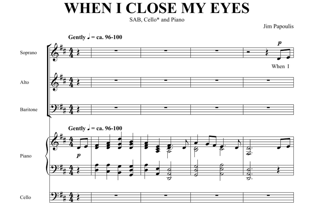 When I Close My Eyes Jim Papoulis Sheet Music Free