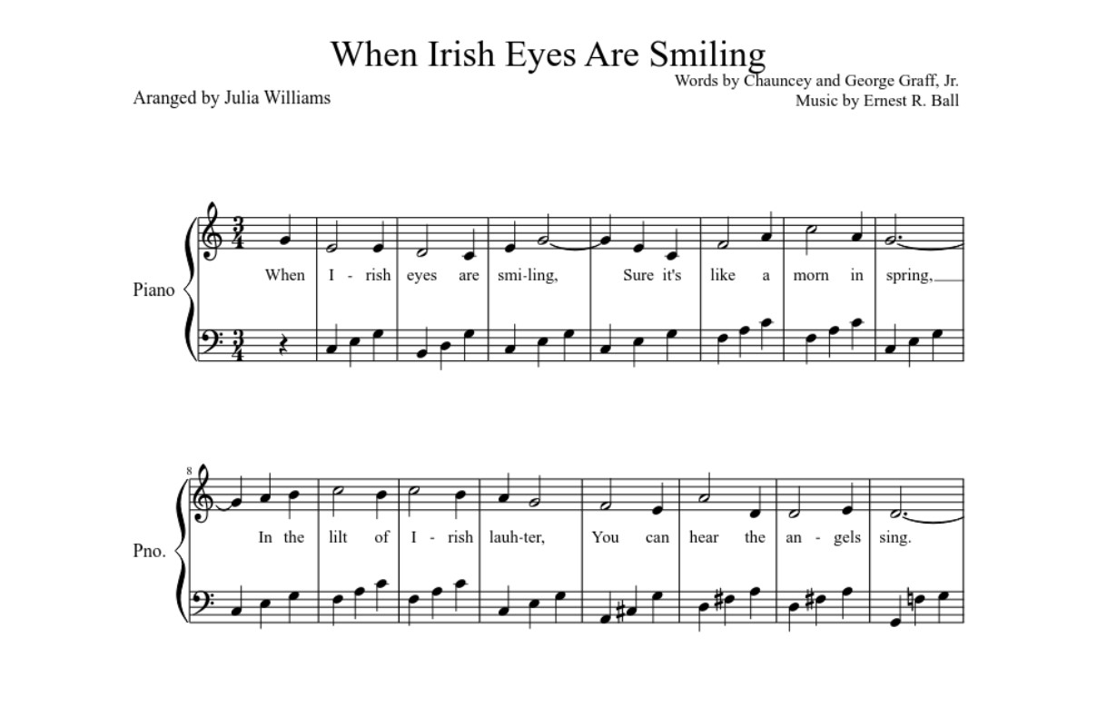 When Irish Eyes Are Smiling Piano Sheet Music Free