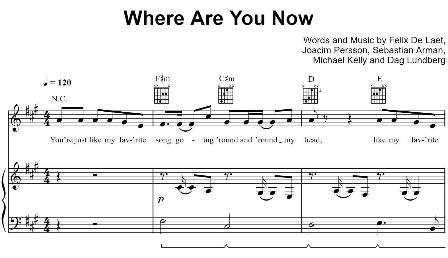 Where Are You Now Piano Sheet Music