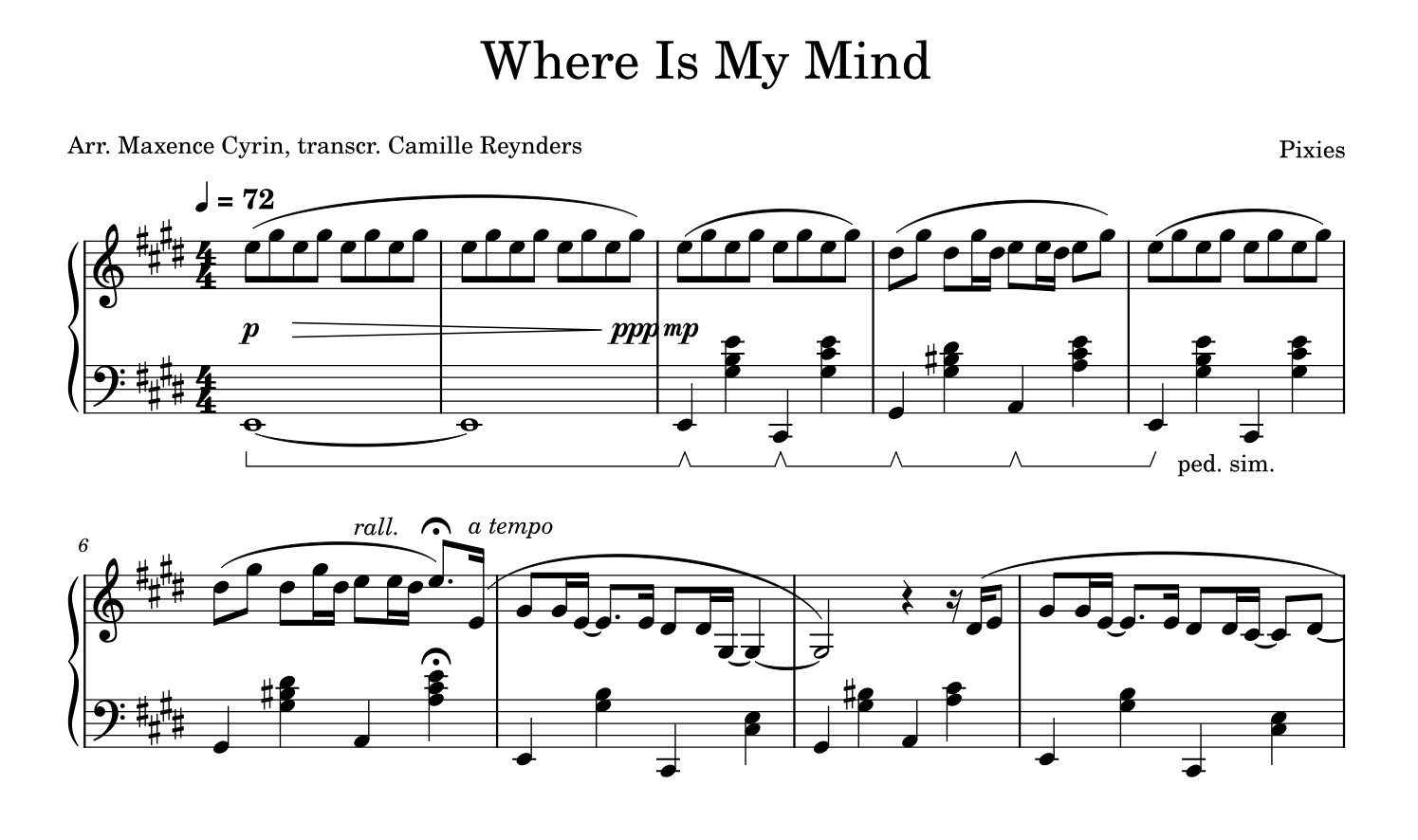 Where Is My Mind Pixies Piano Sheet Music