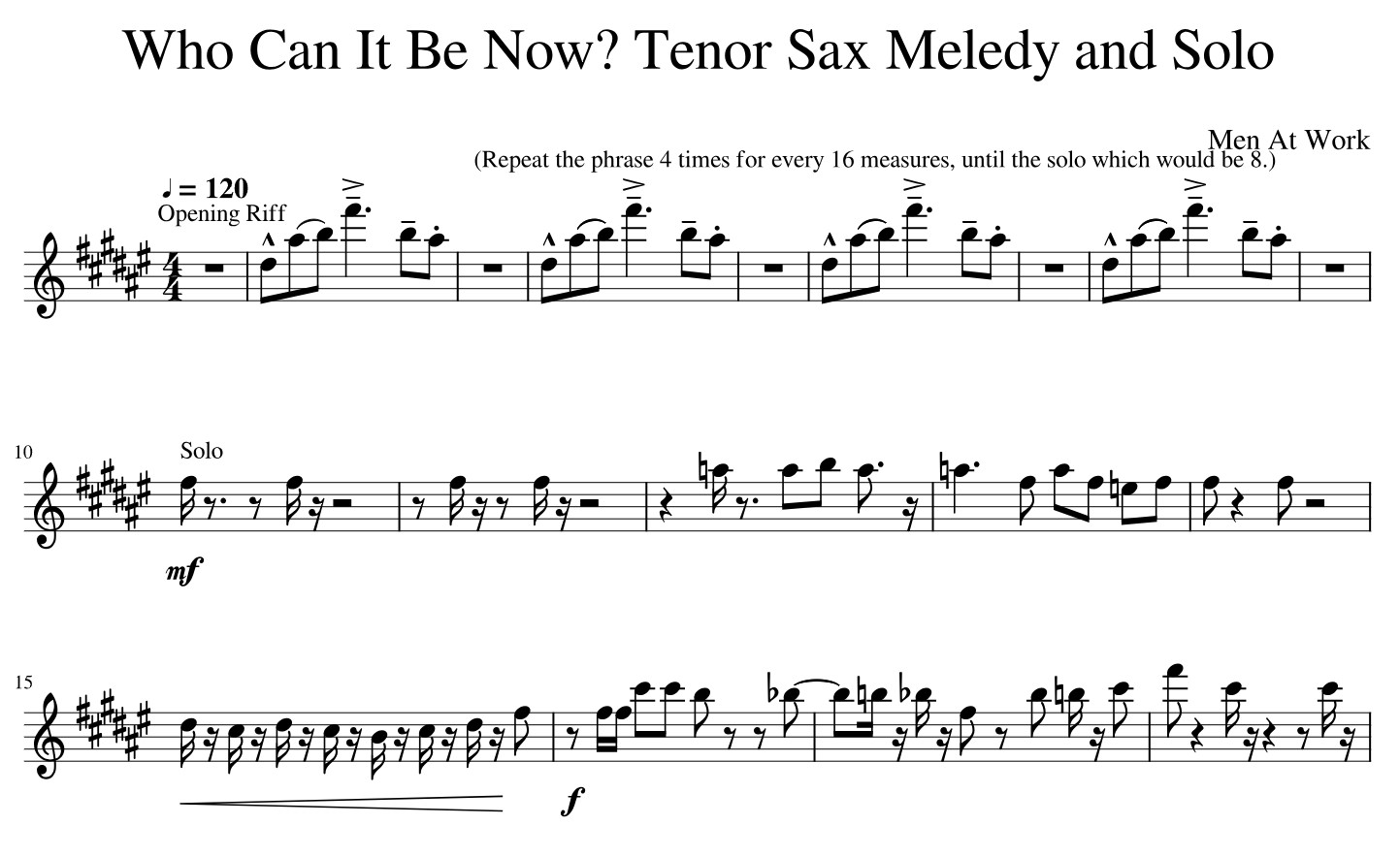 Who Can It Be Now Alto Sax Sheet Music